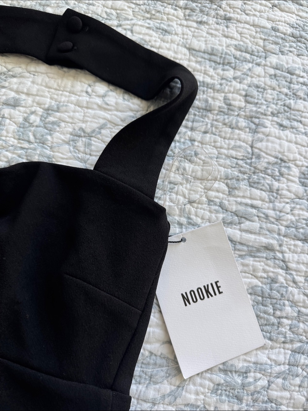 Nookie Black Bandeau Halter dress with Buttoned Neck Strap
